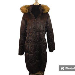 Steve Madden Long Puffer Coat With Faux Fur Trim Hood Size 1X
